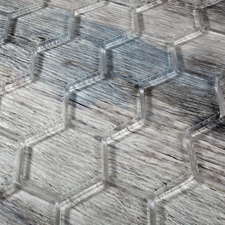 Sample Of Blue Wood Look Hexagon 11.8x11.8 Glass Subway Tile